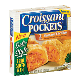 Nestle Hot Pockets hickory ham & cheddar with a reduced fat cheddar cheese & sauce in a croissant crust, 2 sandwiches Left Picture